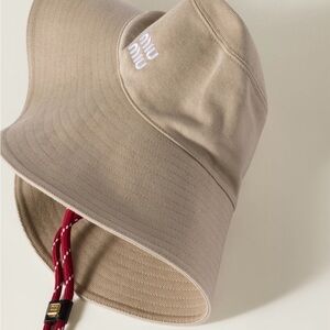 Miu Miu Denim Bucket Hat in Beige/Amaranth